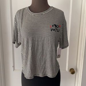 Bp. Black and White Vertical Striped Crop Top Voted Graphic Size Small Crew Neck